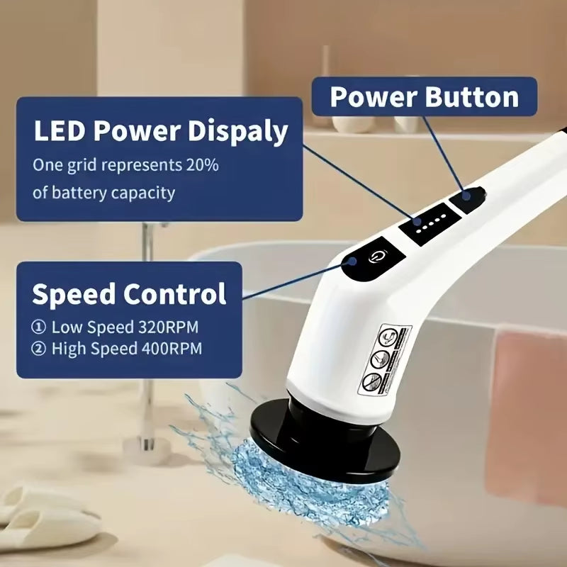 Electric Spin Scrubber with 7 Replaceable Brush Heads,Cordless Rechargeable Cleaning Brush with Adjustable Extension Handle,For Bathroom,Kitchen,Tile,Shower Cleaning Set