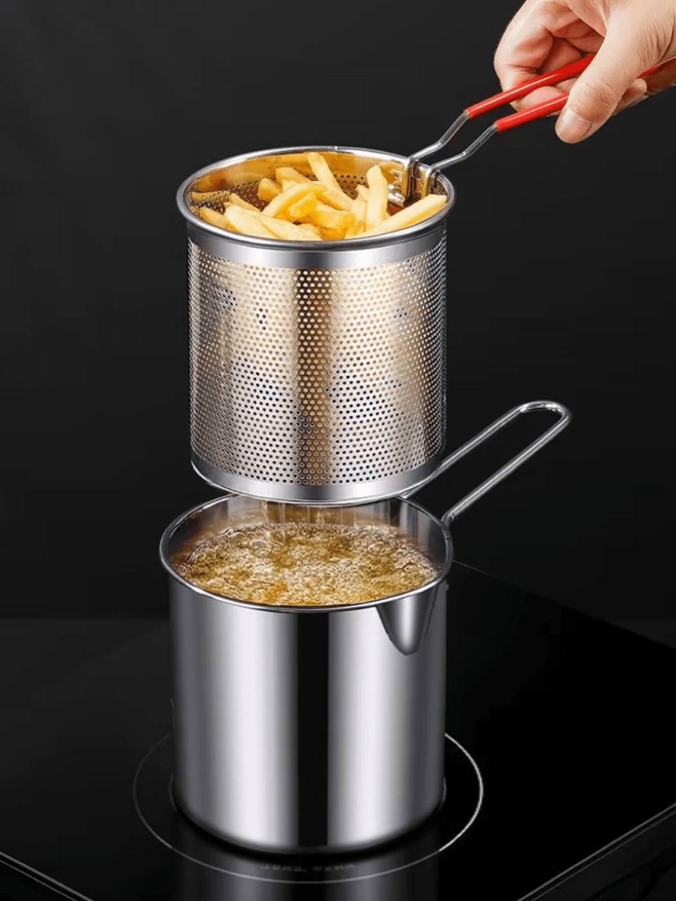 • “Stainless Steel Fry Basket Pot for Home Cooking”